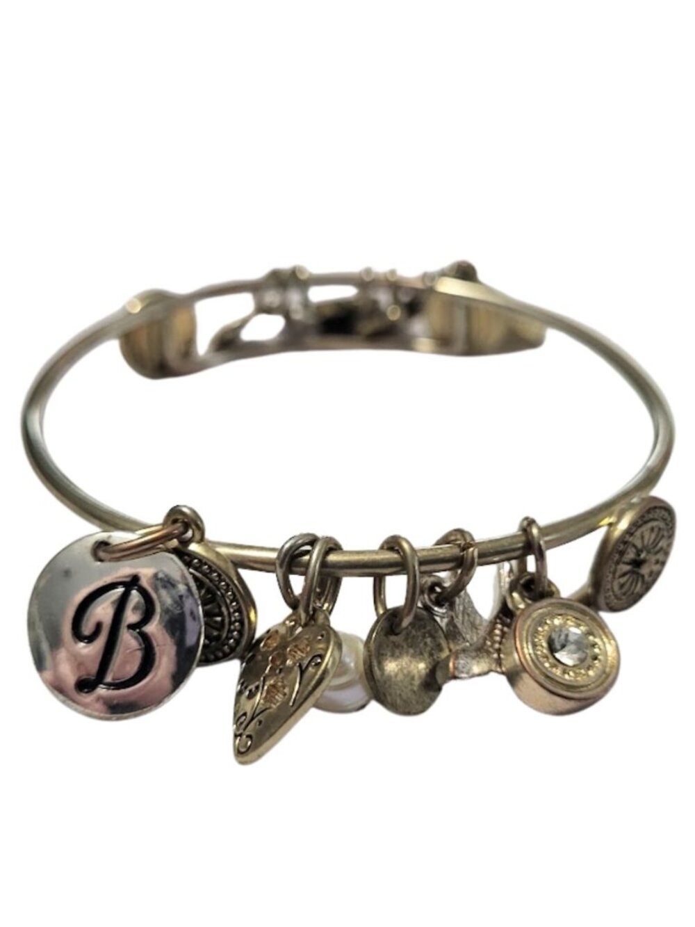 GRAZIANO CN Gold Tone Initial "B" Bangle Charm Bracelet - 12 Charms